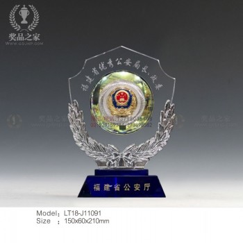 公安警察退休礼品，从警10/20/30周年纪念品，水晶奖盘