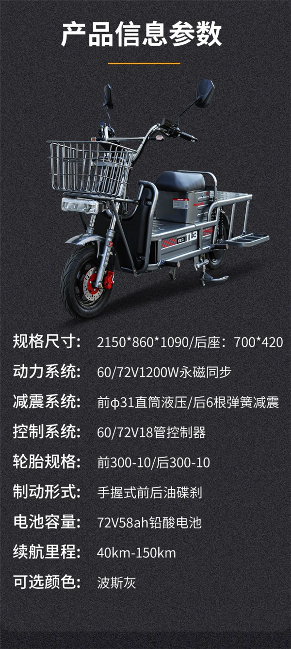 配1200W永磁同步电机！宗申TL3两轮版上市：可载重300公斤