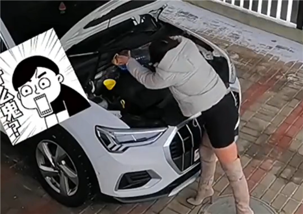 迷惑行为！女司机给奥迪Q3加玻璃水：一股脑全倒进机油壶