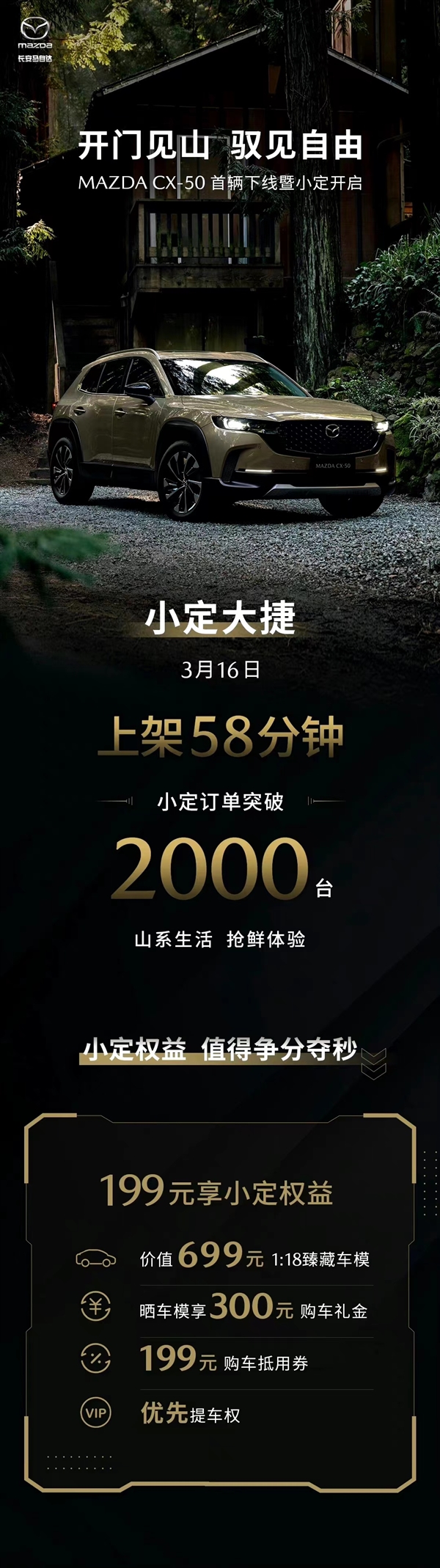 马粉给力！全新马自达CX-50开售：上架58分钟订单破2000